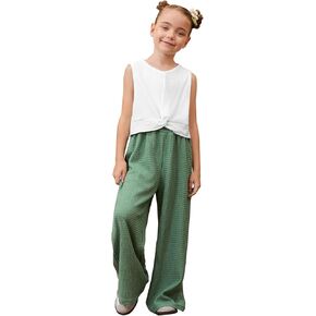 Mirawise Girls Clothing Sets 2 Pieces Outfits Twist Front Shirt Pant with Pockets Sleeveless Tops Kids Summer Clothes