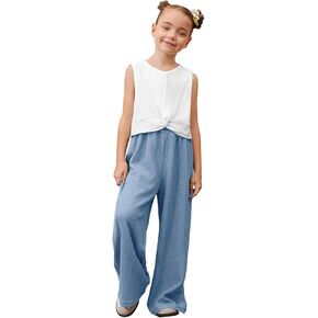 Mirawise Girls Clothing Sets 2 Pieces Outfits Twist Front Shirt Pant with Pockets Sleeveless Tops Kids Summer Clothes in Kuwait