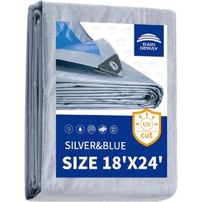 RAINDEWAY Tarps 8x10 Feet, 5.5 Mil - Multipurpose Waterproof Poly Tarp Cover with Metal Grommets and Reinforced Edges, Silver/Blue Tarp