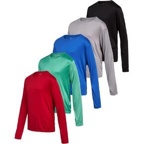 Ixtreme Boys Athletic Dorts - 5 Pack Long Sleeve Dry Fit Boys قمصان - رطوبة الفتل النشط قمم الصيف (6-18)