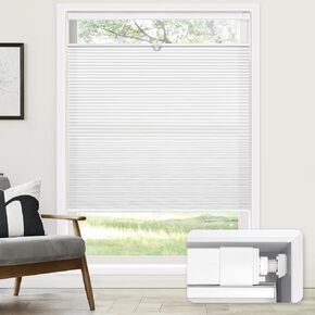 LazBlinds No Tools No Drill Cordless Cellular Shades, Top Down Bottom Up (TDBU) Honeycomb Shades for Home, Light Filtering Thermal Insulation Blinds for Windows, 22" W x 48" H, White