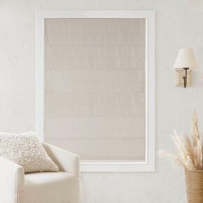 Madison Park Cordless Roman Shades, Total Blackout Window Blind Privacy Window Shades, Thermal Insulated Cordless Window Treatment for Bedroom, Living Room, Quincy, Single Panel 35" W X 64" L Linen