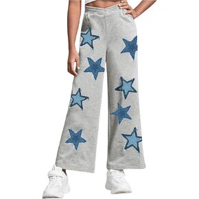 WDIRARA Girl's Star Print Y2k Track Pants Straight Leg Elastic Waist Trousers High Rise Sweatpants