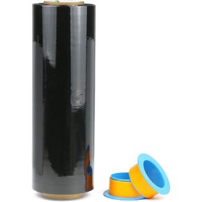 BOMEI PACK 1 Pack 1200ft Industrial Black Stretch Wrap Film 70 Gauge 15" with 3inch Plastic Rolling Handles for Pallet Wrap, Durable Self-Adhering Packing, Moving, Heavy Duty Shrink Film