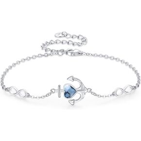 Anchor Bracelets 925 Sterling Silver Anchor Heart Crystal Infinity Symbol Bracelets Nautical Sailor Ocean Jewelry gift for Women
