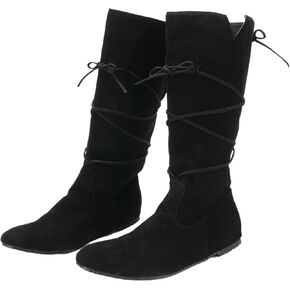 Men Renaissance Medieval Leather Faux Lace-up Boots Cosplay Vintage Stage Pirate Viking Shoes Boots