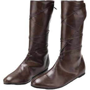 Mens Medieval Boots Faux Leather Mid Calf Gothic Pirate Costume Renaissance Cosplay Shoes for Men