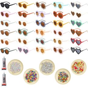 30 PCS Flower Sunglasses Set for Kids - Includes 100 Daisy Embellishments, 400 Random Letter Beads & 2*Glue - Perfect DIY Craft for Boys and Girls, Ideal for Parties and Gifts (30)