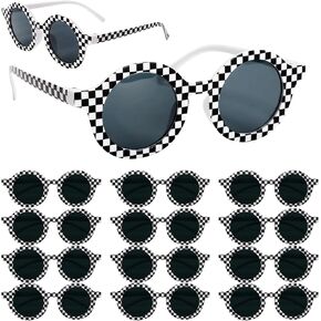 30 Pcs Race Car Checkered Sunglasses for Kids – Racecar Party Favor Supplies, Bulk Racecar Birthday Accessories, White Frame Black Checker Sunglasses Bulk for Racing Theme Birthday Decorations