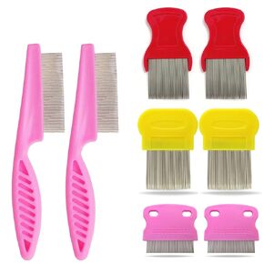 Hair Nit Comb Set Stainless Steel Teeth Long-Handle Headlice Remover Nit Combs For Pets, Kids and Adults (8Pcs)