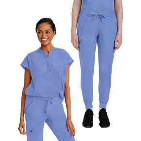 شفاء الأيدي الفرك للنساء مجموعة الرحلة Top 2152 Toby Jogger Pant مع حزام مرن 9244 فرك طبي مع 9 جيوب ، السقف- XL TOP/XL PANT