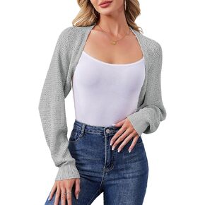 Women's Bolero Shrug Sweater Cropped Cardigan Long Sleeve Open Front Casual Arm Knit Shrugs Sweaters for Dresses