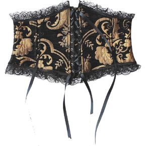 Steampunk Gothic Women's Black Gold Brocade Waist Cincher Corset