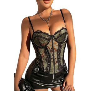 SHENHE Women's Floral Lace Bustier Corset Top Y2k Spaghetti Strap Going Out Camisole Tank Top