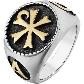 Chi-rho Ring XP Christos Titanium Steel Constantine Catholic Church Sign Siget Size 7-13