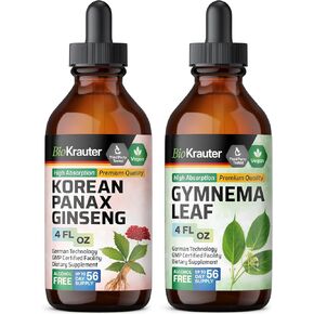 BIO KRAUTER Gymnema Tincture 4 Fl. Oz. & Ginseng Tincture 4 Fl. Oz.