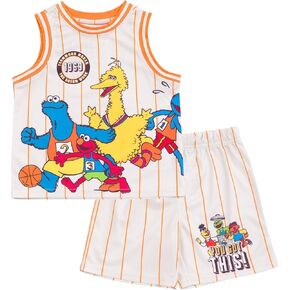 Sesame Street Athletic Mesh Jersey Tank Top and Basketball Shorts Outfit Set Infant to Toddler Sizes (12 Months - 5T)