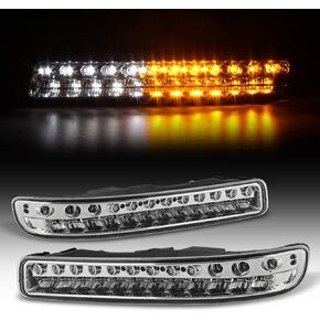 ACANII - For 1999-2006 GMC Yukon Sierra 1500 2500 3500 Chrome Housing LED Bumper Lights Signal Parking Lamps Assembly
