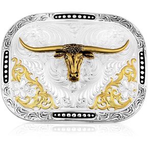 Montana Silversmiths Class Act Bright Cut Engraved Two Tone Longhorn Figure Western Belt Buckle