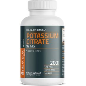 Bronson Potassium Citrate 99mg Essential Mineral Non-GMO, 200 Vegetarian Tablets