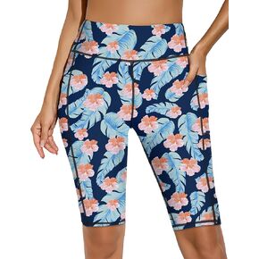 Buauty High-Waisted Women's 12" Swim Shorts with Liner UPF50+ Board Shorts with Pockets Quick Dry Swimsuit Bottom