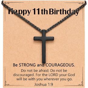 Happy Birthday Gifts for Boys 10-16 Years Old, Black Cross Necklace with Bible Verse Joshua 1:9 for Son, Grandson, Nephew