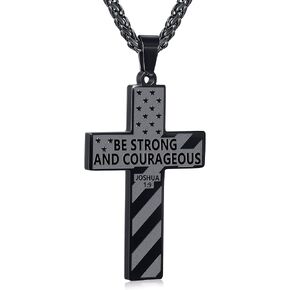 American Flag Bible Verse Cross Necklace for Men Boys, Stainless Steel Cross Pendant Chain Easter Graduation Jewelry Gifts for Boys Men Teens