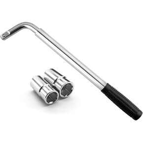 Telescoping Lug Wrench, Tire Wrench, Wheel Nut Remover 1/2 Drive with 17/19mm and 21/23mm Flip Sockets, Carbon Steel Lug Nut Wrenchs Tire Repair Tools for Cars, Vans, Trucks, Caravans