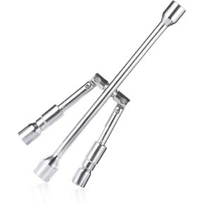 14 Inch Universal Folding Lug Wrench, 4 Way Tire Iron Nut Wrench with 17mm 19mm 21mm 23mm Sockets, Heavy Duty Cross Wrench Wheel Lug Nut Removal Tool, Car Accessories