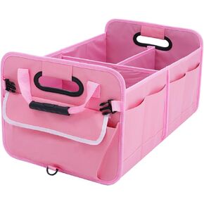 Car Suv Trunk Organizer,Sturdy Storage Organizer for Car Accessories,Tools,Sundries.Upgraded 4 Carrying Handles,72L,Foldable,Waterproof,Multi Compartment,2 Straps for Fixation(Pink)