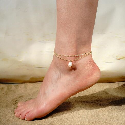 Ankle Bracelets for Women 14K Gold Silver Plated Anklets for Women Waterproof Boho Evil Eye Pearl Charm Pendant Beaded Foot Chain Adjustable Dainty Summer Beach Jewelry Set Gifts Non Tarnish in Saudi Arabia