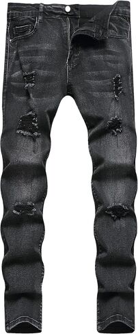 Men's Ripped Skinny Slim Fit Stretch Distressed Destroyed Jeans Denim Pants in Saudi Arabia