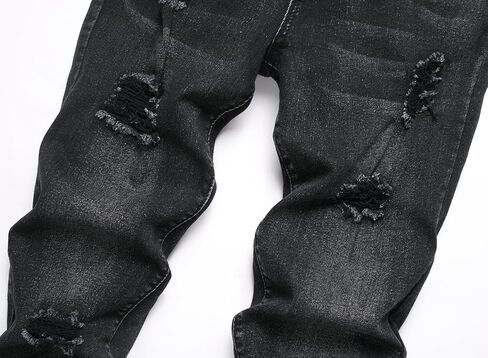 Men's Ripped Skinny Slim Fit Stretch Distressed Destroyed Jeans Denim Pants in Saudi Arabia