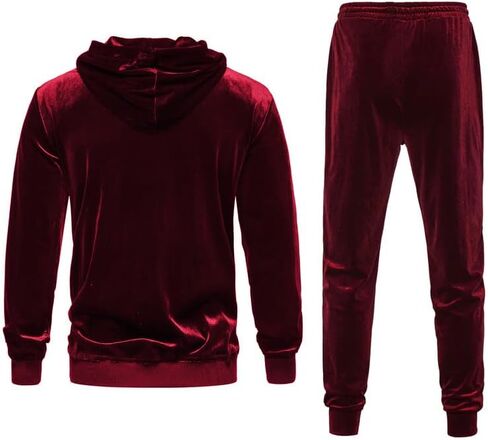 KISSQIQI Mens 2 Pieces Velour Tracksuits Velvet Outfits Sweatsuits Jogging Sport Suits Jacket Pants hooded Tracksuit in Saudi Arabia