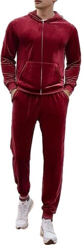 KISSQIQI Mens 2 Pieces Velour Tracksuits Velvet Outfits Sweatsuits Jogging Sport Suits Jacket Pants hooded Tracksuit in Saudi Arabia