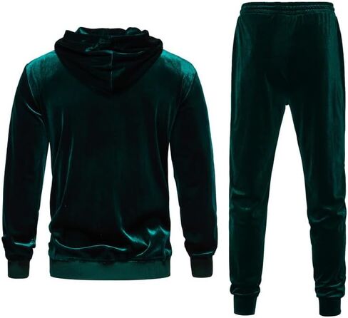 KISSQIQI Mens 2 Pieces Velour Tracksuits Velvet Outfits Sweatsuits Jogging Sport Suits Jacket Pants hooded Tracksuit in Saudi Arabia