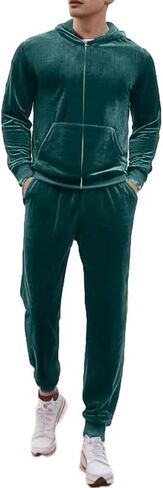 KISSQIQI Mens 2 Pieces Velour Tracksuits Velvet Outfits Sweatsuits Jogging Sport Suits Jacket Pants hooded Tracksuit in Saudi Arabia