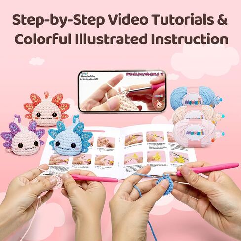 Mewaii Crochet Kit for Beginners, Crochet Animal Kit with Step-by-Step Video Tutorials, Knitting Starter Kit for Kids Adults with 40%+ Pre-Started Yarn Content, DIY Crochet Gifts (Purple Milk Tea) in Saudi Arabia