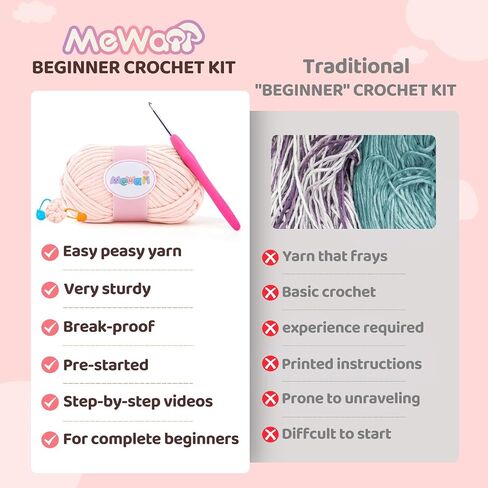 Mewaii Crochet Kit for Beginners, Crochet Animal Kit with Step-by-Step Video Tutorials, Knitting Starter Kit for Kids Adults with 40%+ Pre-Started Yarn Content, DIY Crochet Gifts (Purple Milk Tea) in Saudi Arabia