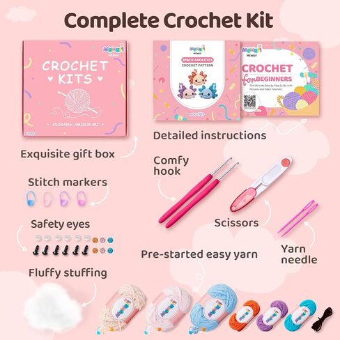Mewaii Crochet Kit for Beginners, Crochet Animal Kit with Step-by-Step Video Tutorials, Knitting Starter Kit for Kids Adults with 40%+ Pre-Started Yarn Content, DIY Crochet Gifts (Purple Milk Tea) in Saudi Arabia