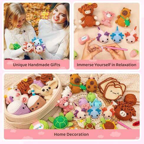 Mewaii Crochet Kit for Beginners, Crochet Animal Kit with Step-by-Step Video Tutorials, Knitting Starter Kit for Kids Adults with 40%+ Pre-Started Yarn Content, DIY Crochet Gifts (Purple Milk Tea) in Saudi Arabia