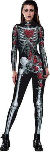 Women Ladies Halloween Cosplay Skull Skeleton Costume Jumpsuits Stretch Skinny Catsuit in Kuwait