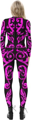 Women Ladies Halloween Cosplay Skull Skeleton Costume Jumpsuits Stretch Skinny Catsuit in Kuwait