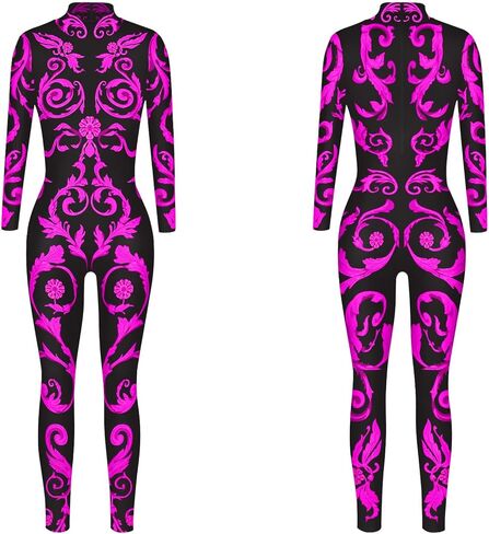 Women Ladies Halloween Cosplay Skull Skeleton Costume Jumpsuits Stretch Skinny Catsuit in Kuwait
