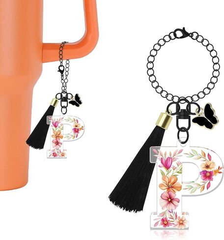 Oubaka Letter Charm Accessories for Stanley Cup, Butterfly Tassel Initial Chain Cute Initial Letter Charms for Backpacks in Kuwait