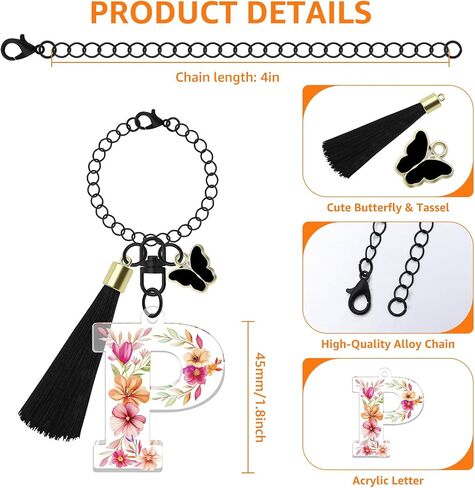 Oubaka Letter Charm Accessories for Stanley Cup, Butterfly Tassel Initial Chain Cute Initial Letter Charms for Backpacks in Kuwait