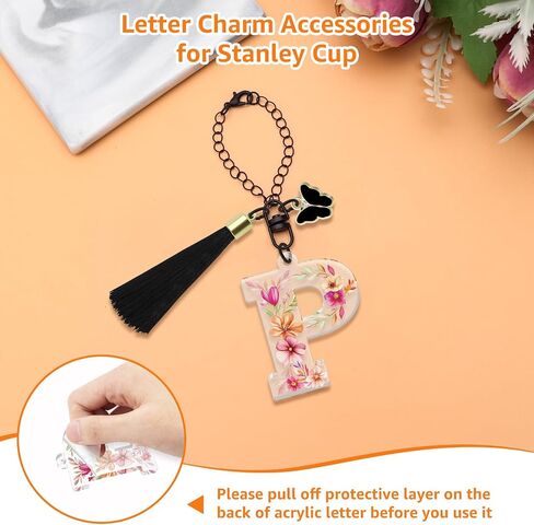 Oubaka Letter Charm Accessories for Stanley Cup, Butterfly Tassel Initial Chain Cute Initial Letter Charms for Backpacks in Kuwait
