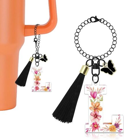 Oubaka Letter Charm Accessories for Stanley Cup, Butterfly Tassel Initial Chain Cute Initial Letter Charms for Backpacks in Kuwait