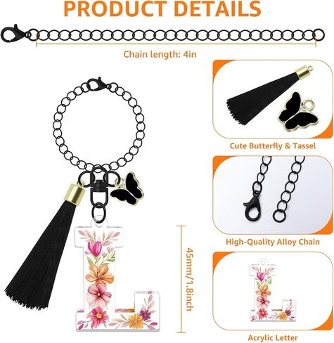 Oubaka Letter Charm Accessories for Stanley Cup, Butterfly Tassel Initial Chain Cute Initial Letter Charms for Backpacks in Kuwait