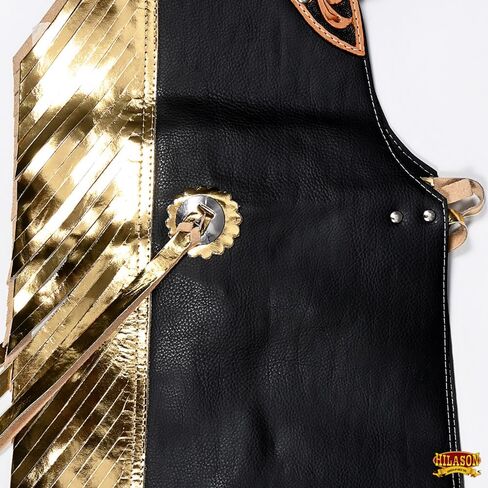 Hilason Pro Rodeo Bull Riding Chaps Faux Leather Youth Green Olive Green Base | الفصول الثور ركوب | الفصول الغربية الجلود | الفصول الغربية | رعاة البقر الفصول للرجال | ركوب الجلود الفصول النساء in Kuwait